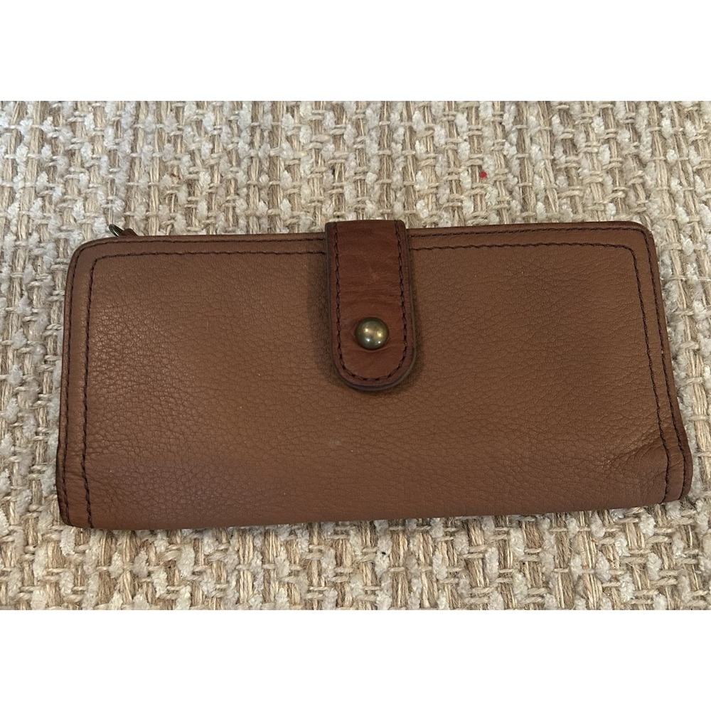 Vtg Fossil Brown Leather Bifold Wallet Organizer Multi Slots Zipper Pocket